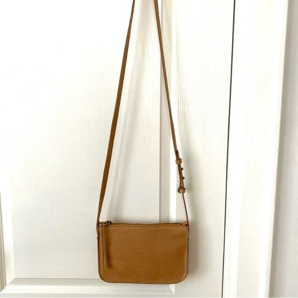 Madewell Simple Tan Brown Lizard Embossed Leather Crossbody Bag